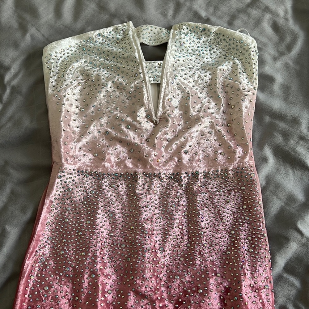 Pink ombré strapless sequin dress